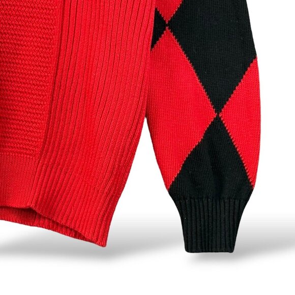 Hello Kitty & Friends Sweater Sz M Red/Gray/Black Colorblock Cable Knit Crewneck - Picture 5 of 10